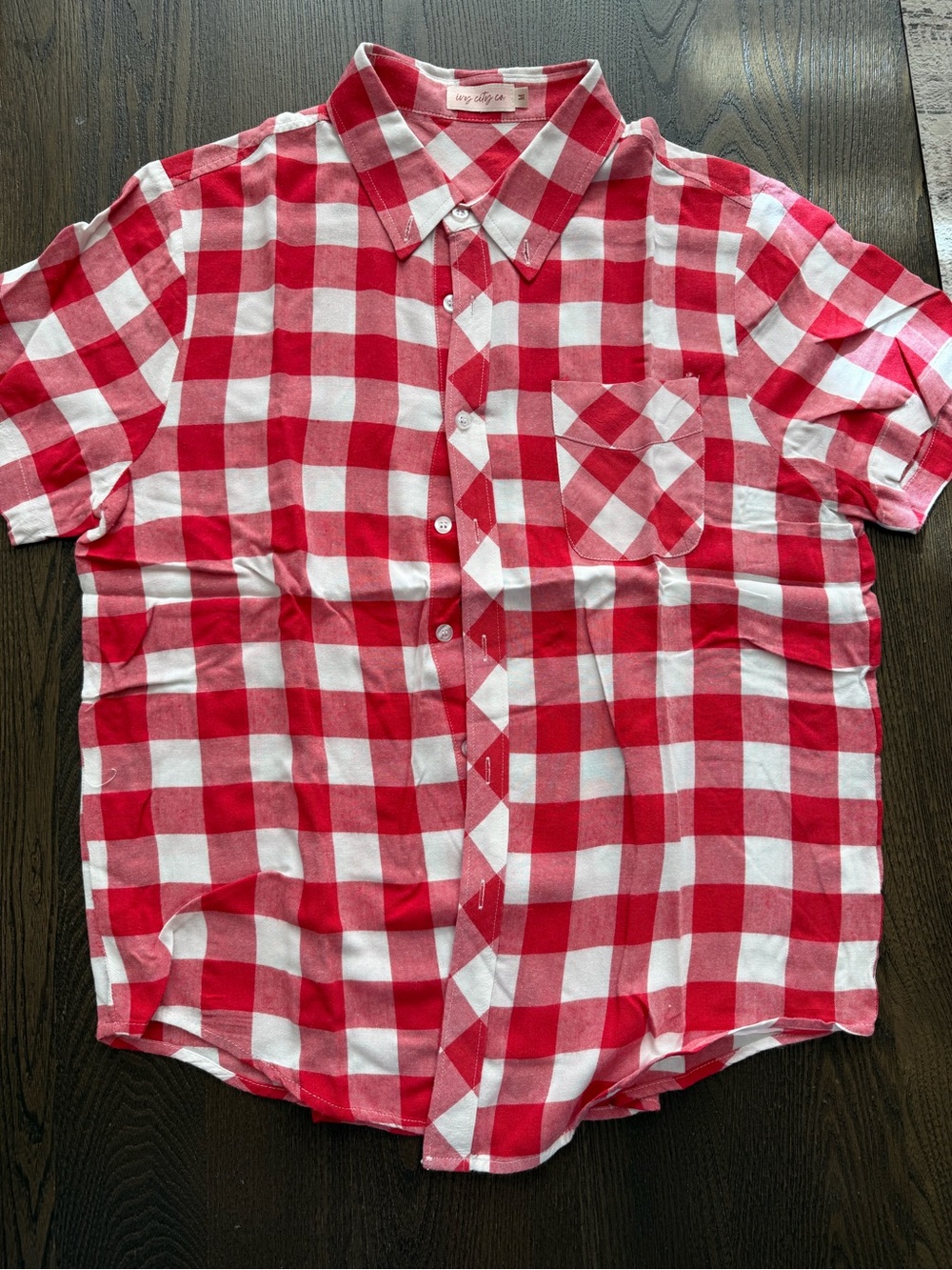 Red & White Check Short-Sleeve Button-Up Shirt - Men’s